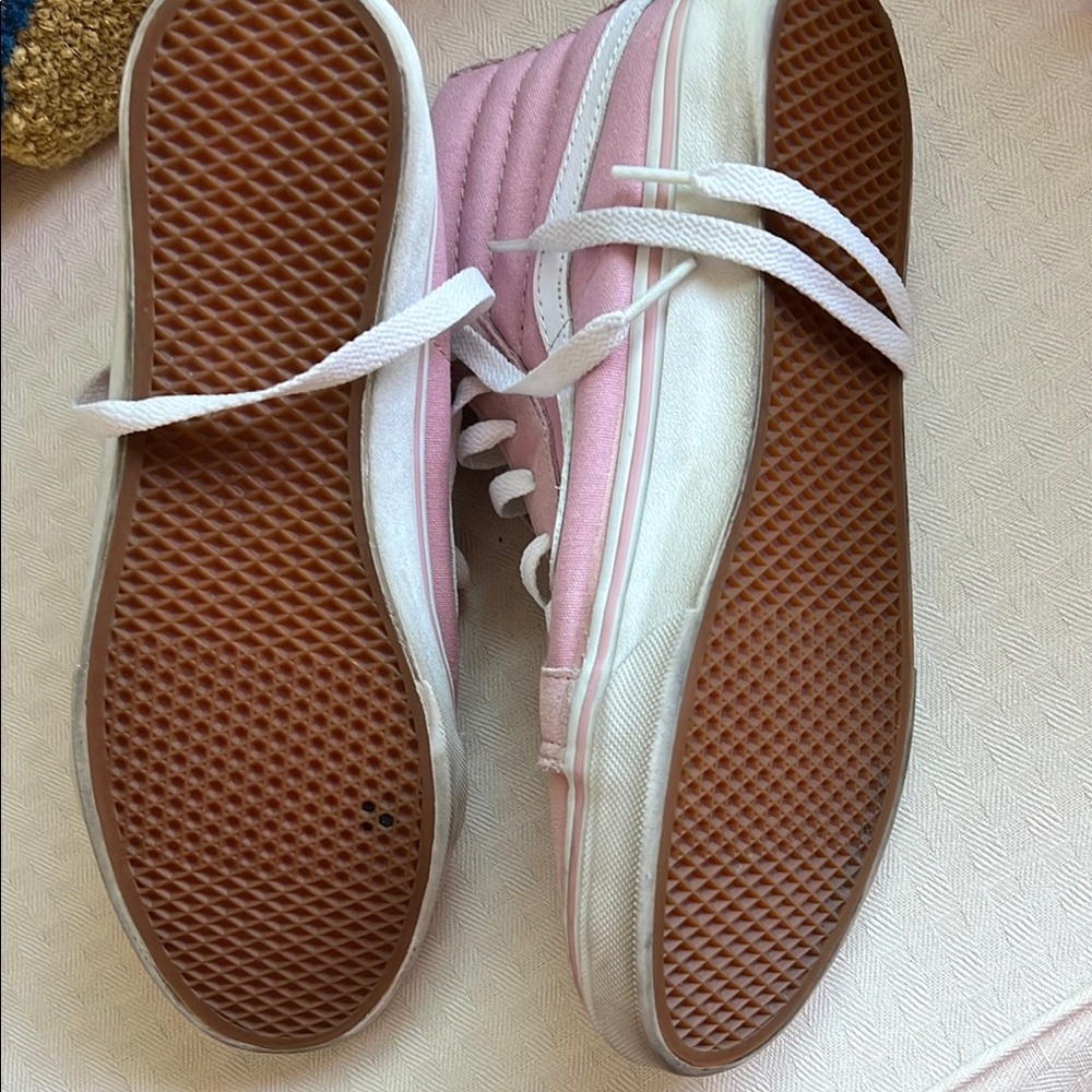 Vans Pink and White High-Top Sneakers with Suede Finish - Picture 5 of 6